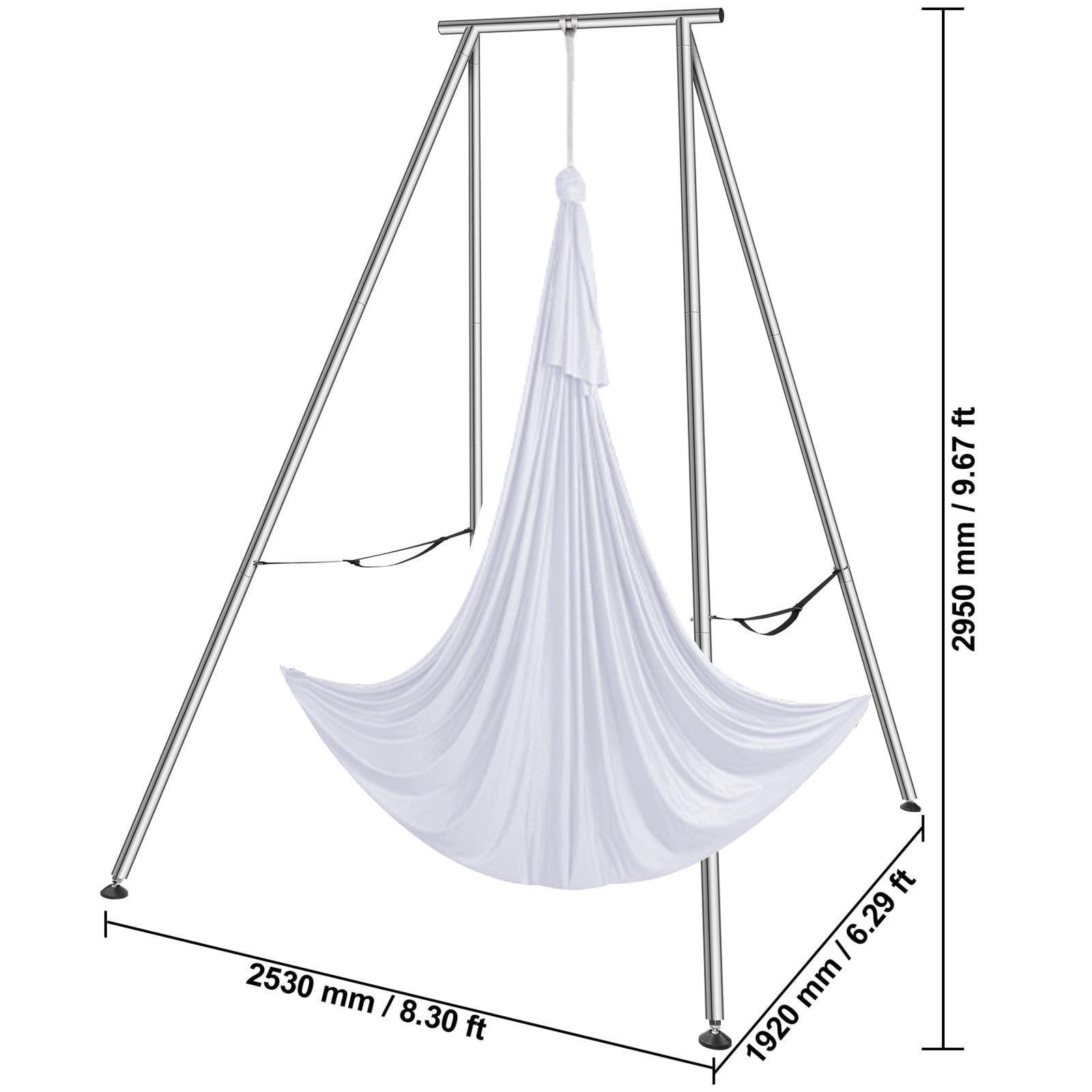 VEVOR Aerial Yoga Frame & Yoga Hammock, 9.67 ft Height Professional Yoga Swing Stand Comes with 6.6 Yards Aerial Hammock, Max 551.15 lbs Load Capacity Yoga Rig for Indoor Outdoor Aerial Yoga, White