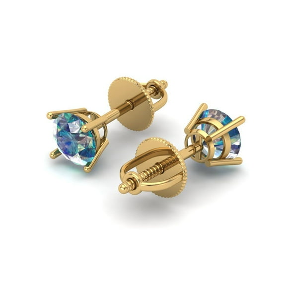 0.5 Ct Round Cut Studs Blue Moissanite 18K Yellow Solid Solid Gold Everyday Dainty Earrings Screw Back