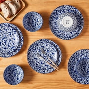 MALACASA 12 Pieces Dinnerware Sets, Porcelain Plates and Bowls Set for 4, Blue and White Porcelain Dish Set, White Orchid Pattern