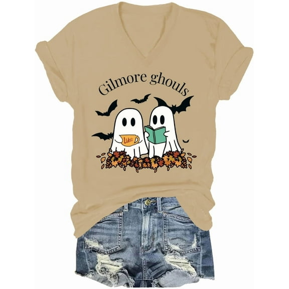 Gilmore Ghouls V Neck Shirt Stars Hallow T-Shirt Funny Halloween Tshirt Ghost Tee Unisex