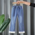 thumbnail image 2 of Cethrio Kids Girls Flare Jeans, School Casual Elastic Waist Stretch Denim Pants Blue Size 5-6 T, 2 of 3