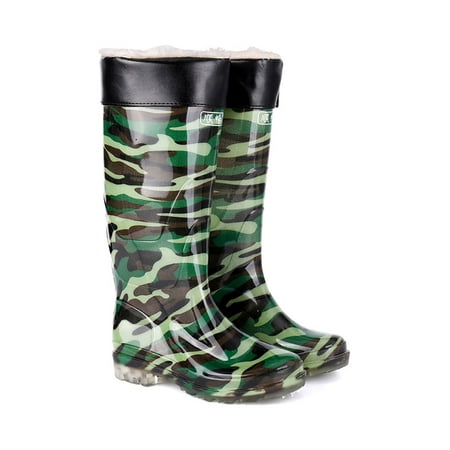 

Crocowalk Men Non-Slip Plush Lining Rain Boots Rainy Comfort Ankle Work Shoe Round Toe Style F 7.5