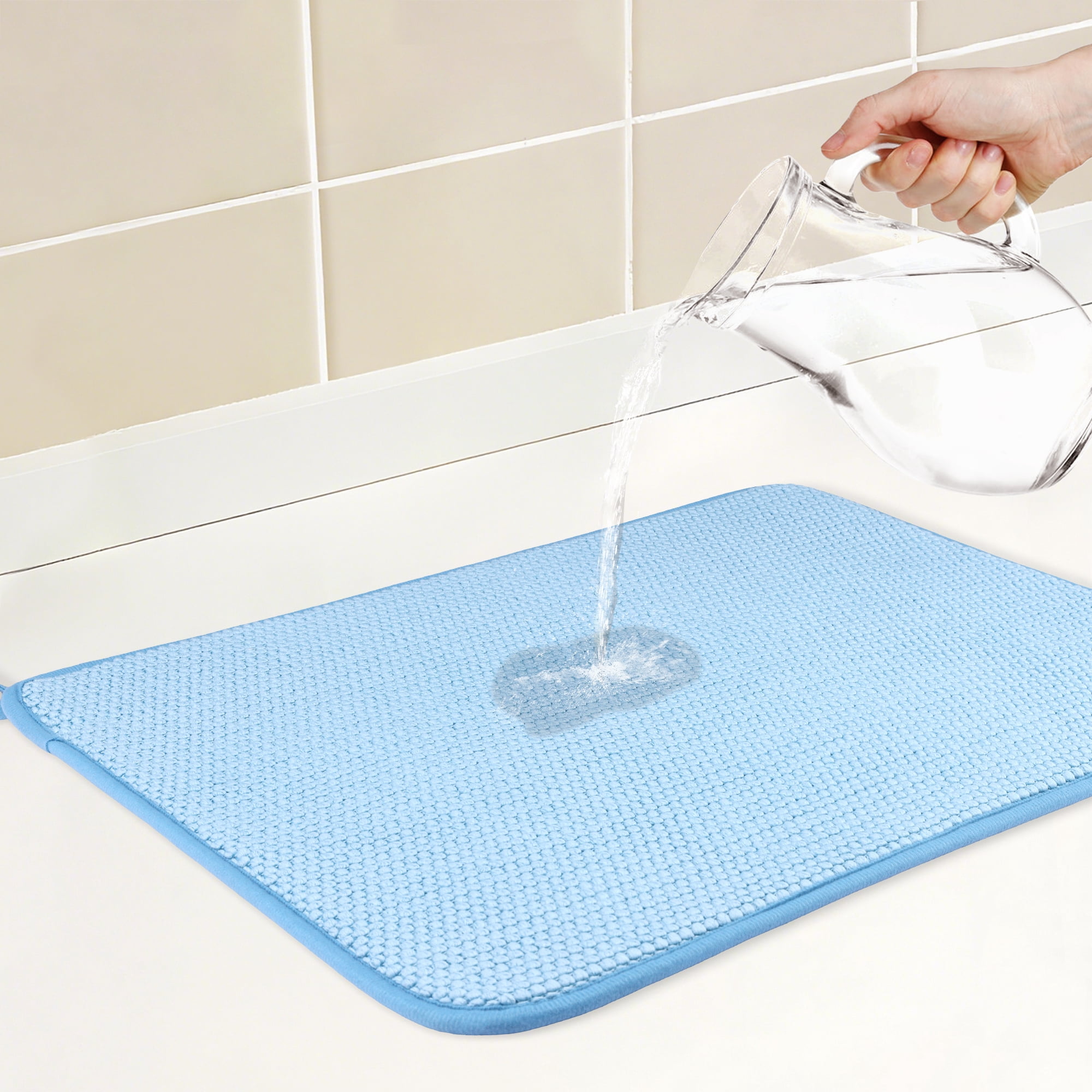 Unique Bargains Absorbent Microfiber Kitchen Drying Mat for Dishes Blue 19.7*15.0 in