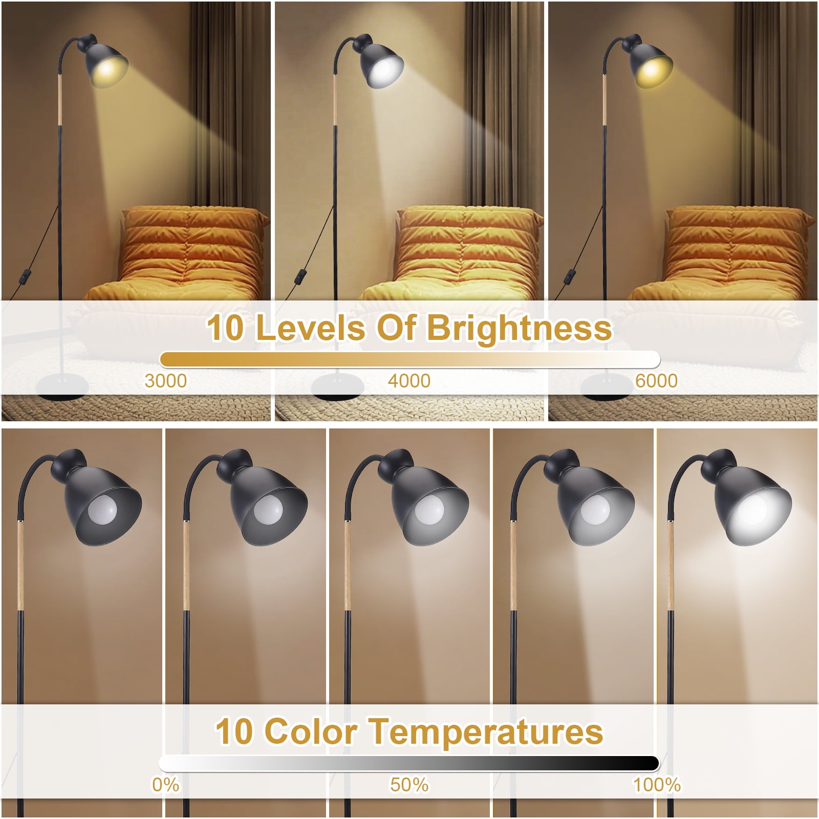 Doulami 61" Floor Lamp with Remote 3000-6000K Dimmable Led Lamp Brightness Ajustable Standing Lamps for Living Room, Bedroom, Bedroom, Office, Gaming, Party