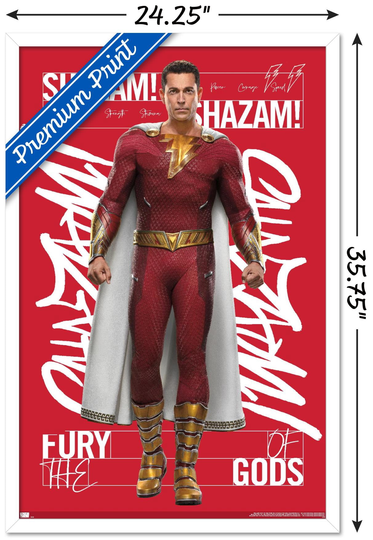 DC Comics Movie Shazam! Fury of the Gods - Shazam! Wall Poster, 22.375" x 34" Framed