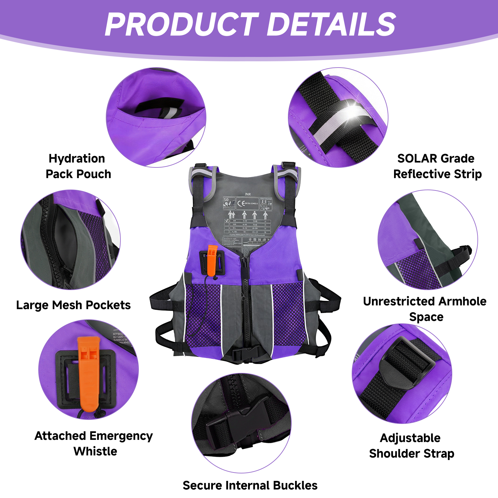 Koorium Adult Life Jacket Swim Vest, Purple photo 7