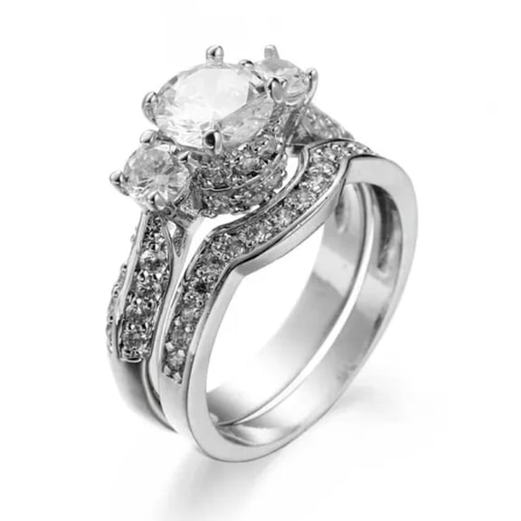 White Round Cubic Zircon Bands Women's Stylish 925 Silver Rings Set Size 5-11