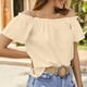 thumbnail image 2 of Otoño Sudadera con capucha,Blusa con hombros descubiertos, manga corta, plisada, tejido de poliéster suave, camisa informal de verano para mujer, sopatenor, 2 of 8