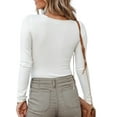 thumbnail image 3 of DYMADE Women Solid Buttons V-Neck Commuter Slim Fit Long Sleeve Top, 3 of 4
