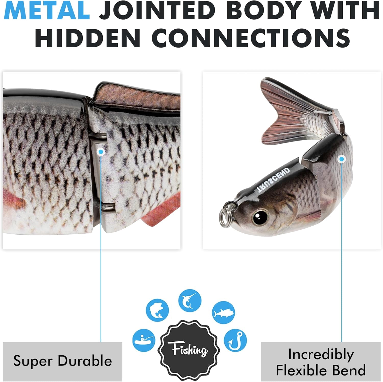 TRUSCEND Easy Catch Swimmax, Magic Noisy Turbulent Wiggling and Vibrating Actions for More Bites, Segmented Swimbait Jointed by Dyneema Strongest Fiber, Lifelike Fishing Lures for Family Fishing
