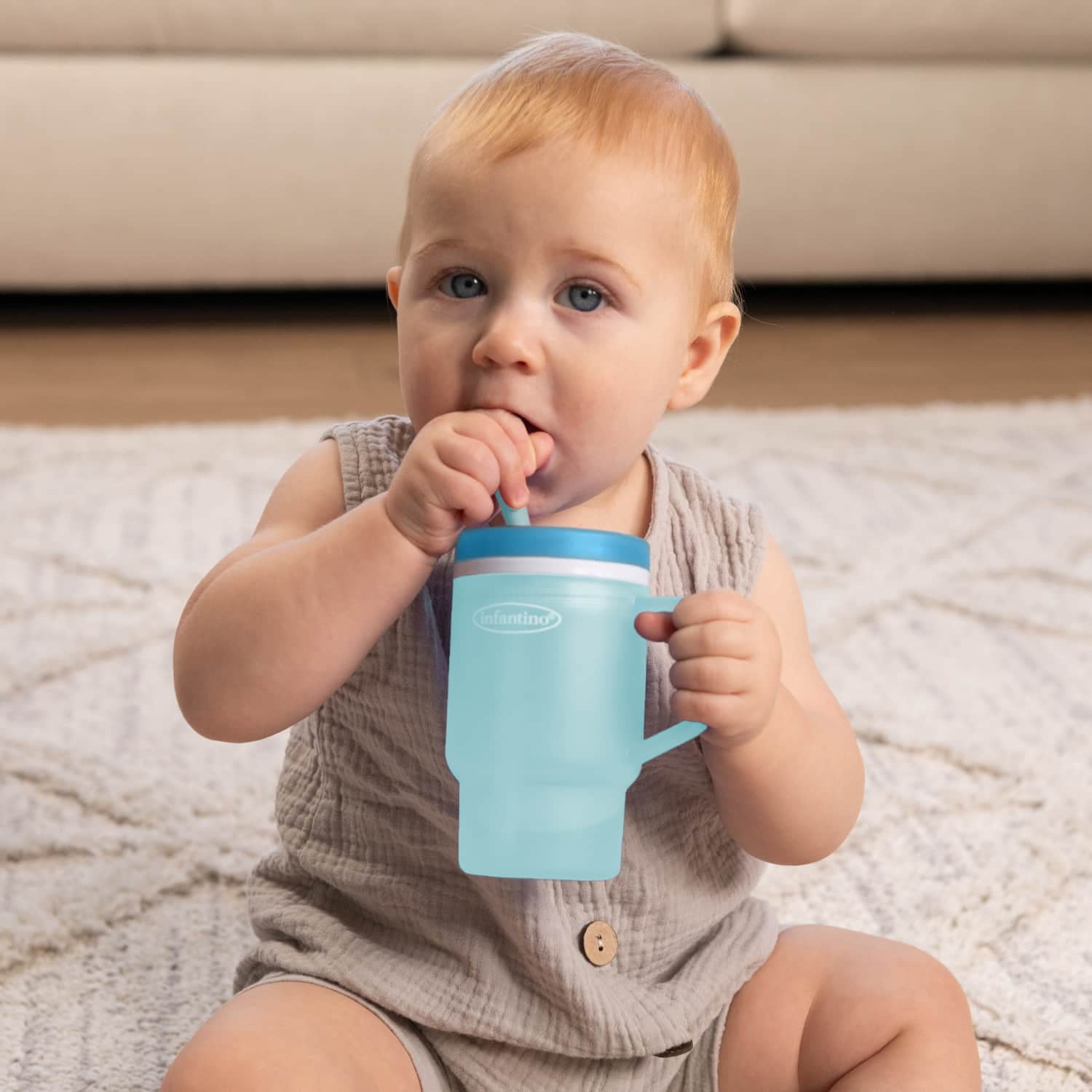Infantino My 1st Tumbler – Adorable 10 oz. Training Cup with Toddler-Friendly Straw and Handle, Moody Blue