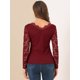 thumbnail image 5 of Blusa de encaje Allegra K manga larga transparente con bordado floral para mujer Borgoña XL, 5 of 6