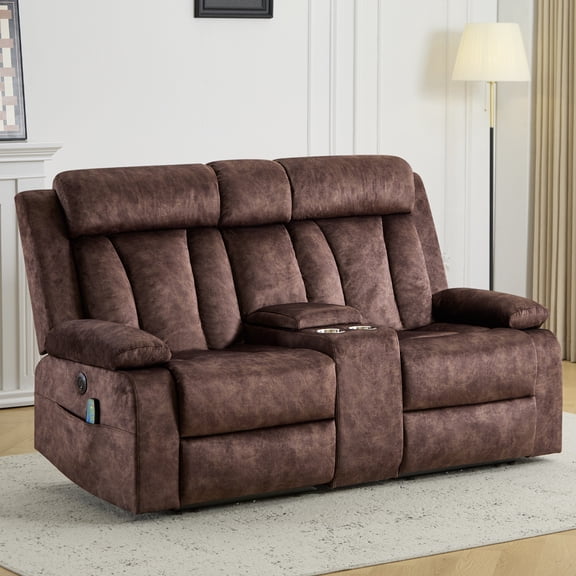 Power Recliner Loveseat Sofa with Console Storage, Heat & Massage, Reclining Sofa Couch with Cup Holders, USB & Type-C Ports, Dutch Velvet Recliner Couch for Living Room, RV,Office,Apartment