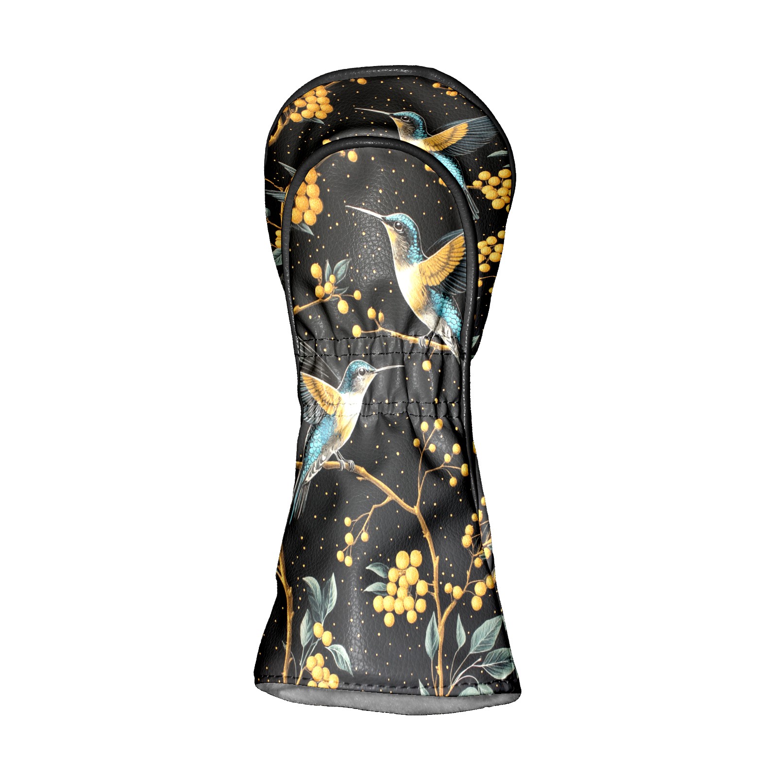 Golf Club Covers PU Leather Waterproof Head Covers for Fairway Woods Hybrids Golden Berry Hummingbird