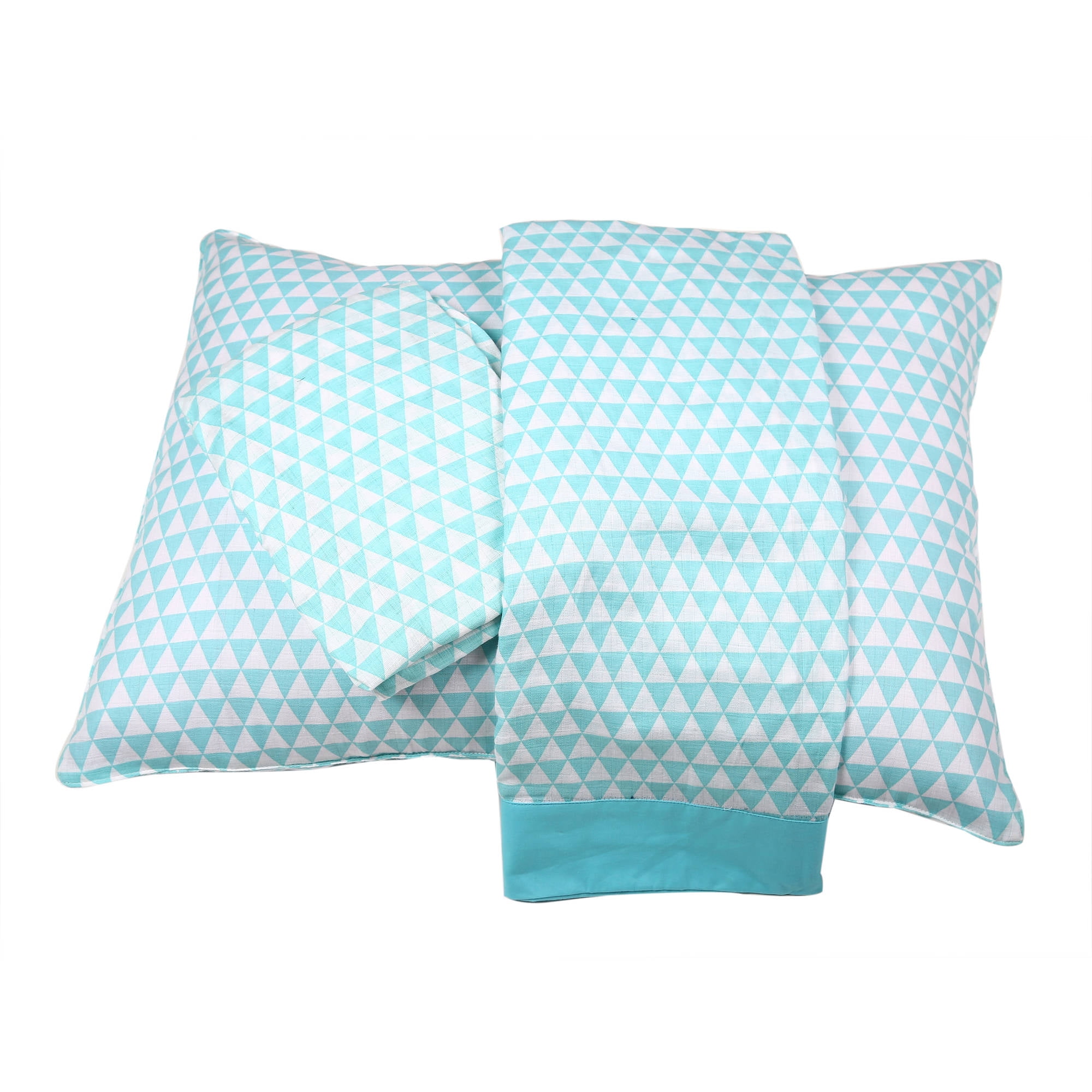 Bacati Aztec Aqua/Navy 3-Piece 100% Cotton Muslin Toddler Bedding Sheet Set, Triangles