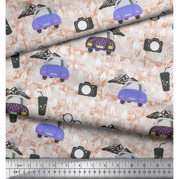 Soimoi Rayon Fabric Specs,Camera & Car Transport Print Fabric by Yard 42 Inch Wide