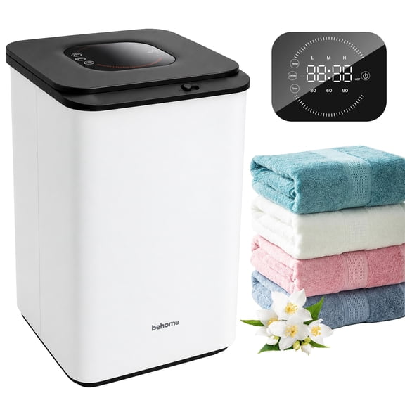 Behome Tower Warmer for Bathroom, 20L Large Hot Towel Warmers Bucket with Auto Shut Off, Child Lock, Heat Timer 30/60/90 Min Adjustable, Fits Up to Two 40"X70" Oversized Towels, White