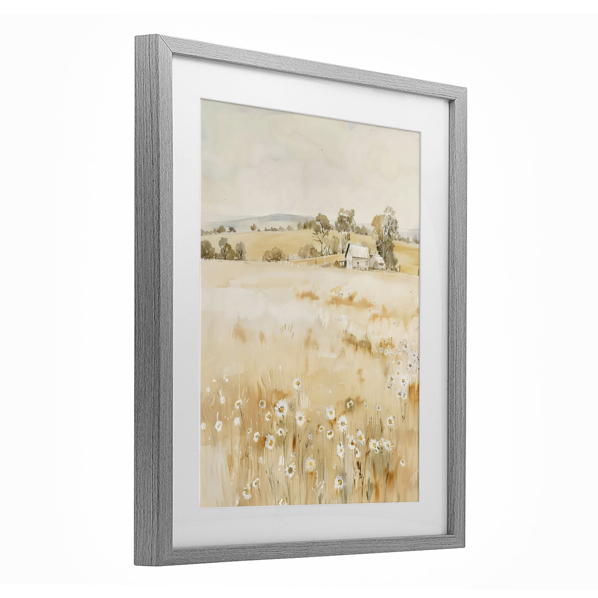 Stupell Industries Farm Country Meadow with Daisies Gray Framed Print Under Glass, design by Creative Studio