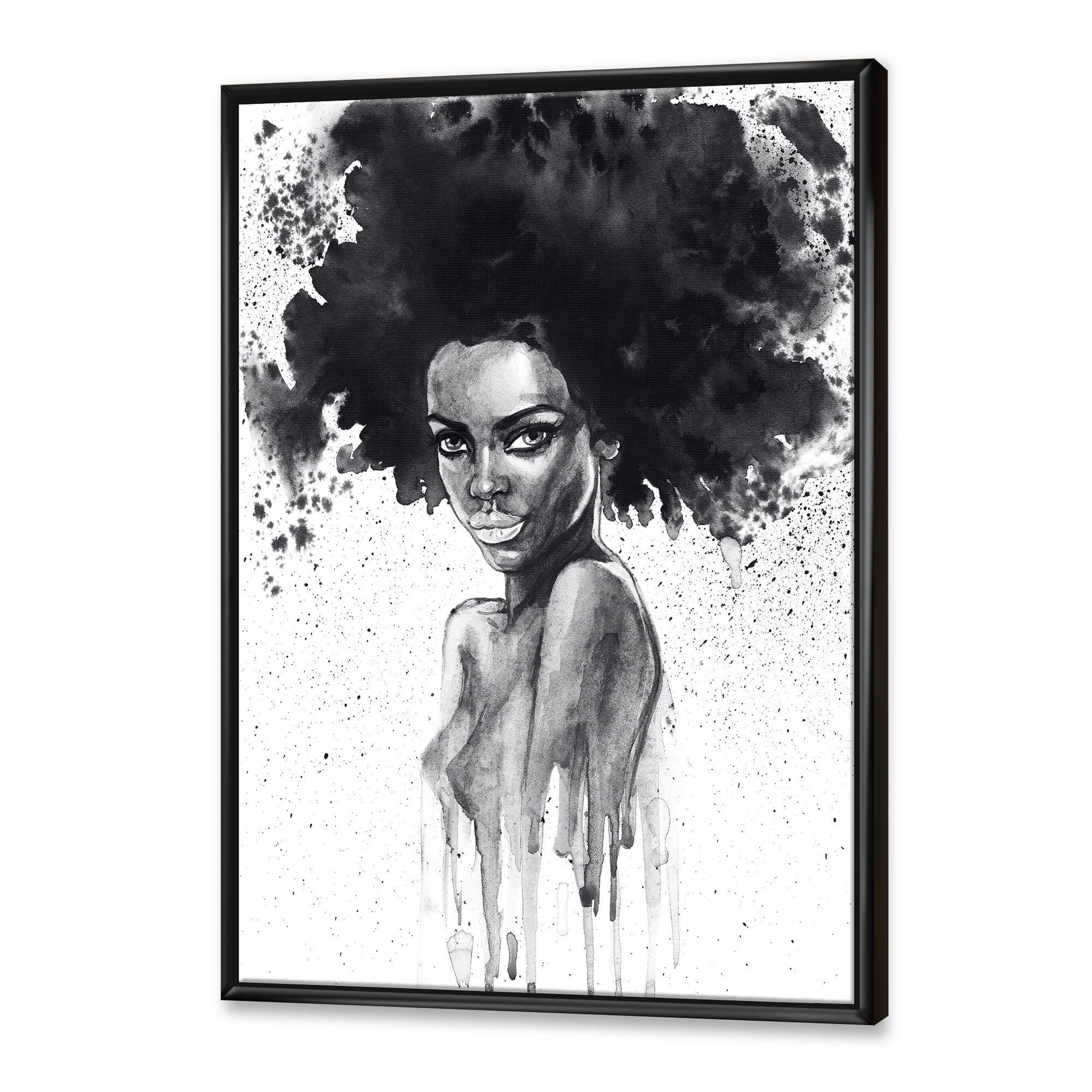 Designart 'Black and White Portrait of African American Woman III' Modern Framed Canvas Wall Art Print
