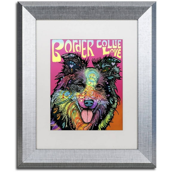 Trademark Fine Art 'Border Collie Luv' Canvas Art by Dean Russo, White Matte, Silver Frame