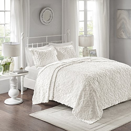 Madison Park Sabrina 3 Piece Cotton Chenille Bedspread Set White King/Cal King