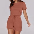 thumbnail image 2 of YDLCAFD Womens Casual Short Sleeve Shorts Solid Jumpsuit With 2 Pockets M, 2 of 7