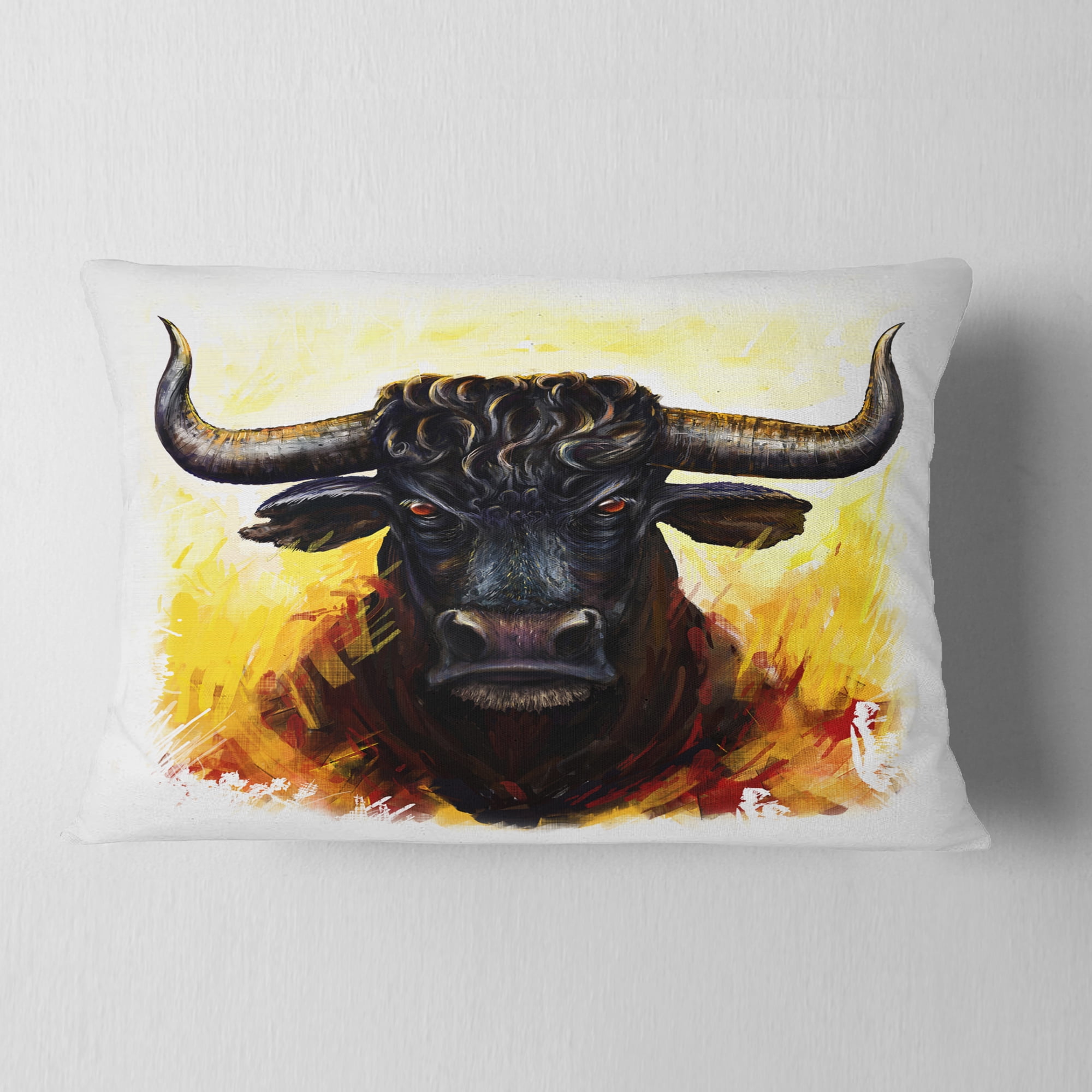 Designart Fierce Bull Illustration - Animal Throw Pillow - 12x20