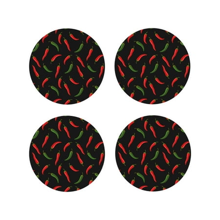 

Coasters Set of 4 - Chili Pepper red green Drink Coasters for Tabletop Protection Leather Coasters for Living Room Decor and Housewarming Gift Round Shape