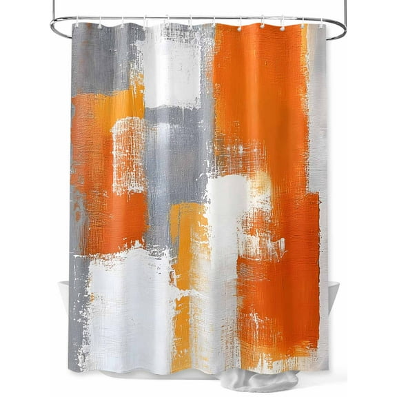 Burnt Orange Grey Shower Curtain Set, Waterproof Shower Curtains for Bathroom, Modern Oil Painted Geometric Abstract Washable Fabric Cloth Bath Curtain for Bathtub Decoration with Hooks 48x72 Inches