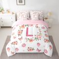 thumbnail image 2 of Homewish Monogrammed L Theme 7 Pieces Bedding Comforter Set,Flying Butterfly Lovely Floral Full Bedding Set,Pink White Fitted Sheet Flat Sheet For Girl Teens,Ultra Soft Bedroom Decor Reversible, 2 of 8