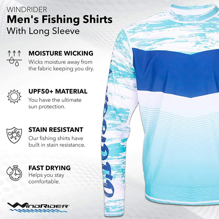 WindRider Long Sleeve Fishing Shirts for Men UPF 50+ Sun Protection with  Mesh Sides Stain Resistant and Moisture Wicking 