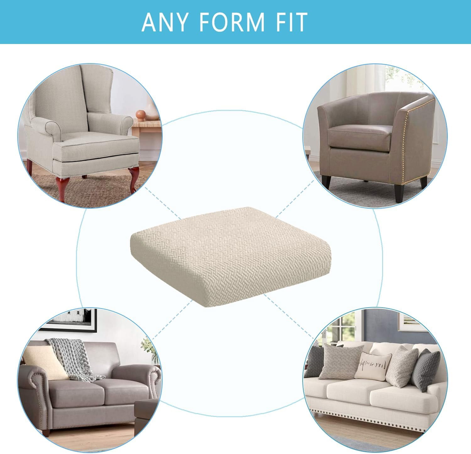 2 Pack 100% Waterproof Patio Sofa Cushion Covers, Stretch Outdoor/Indoor Individual Seat Cushion Cover Furniture Protector Sofa Slipcover, Beige