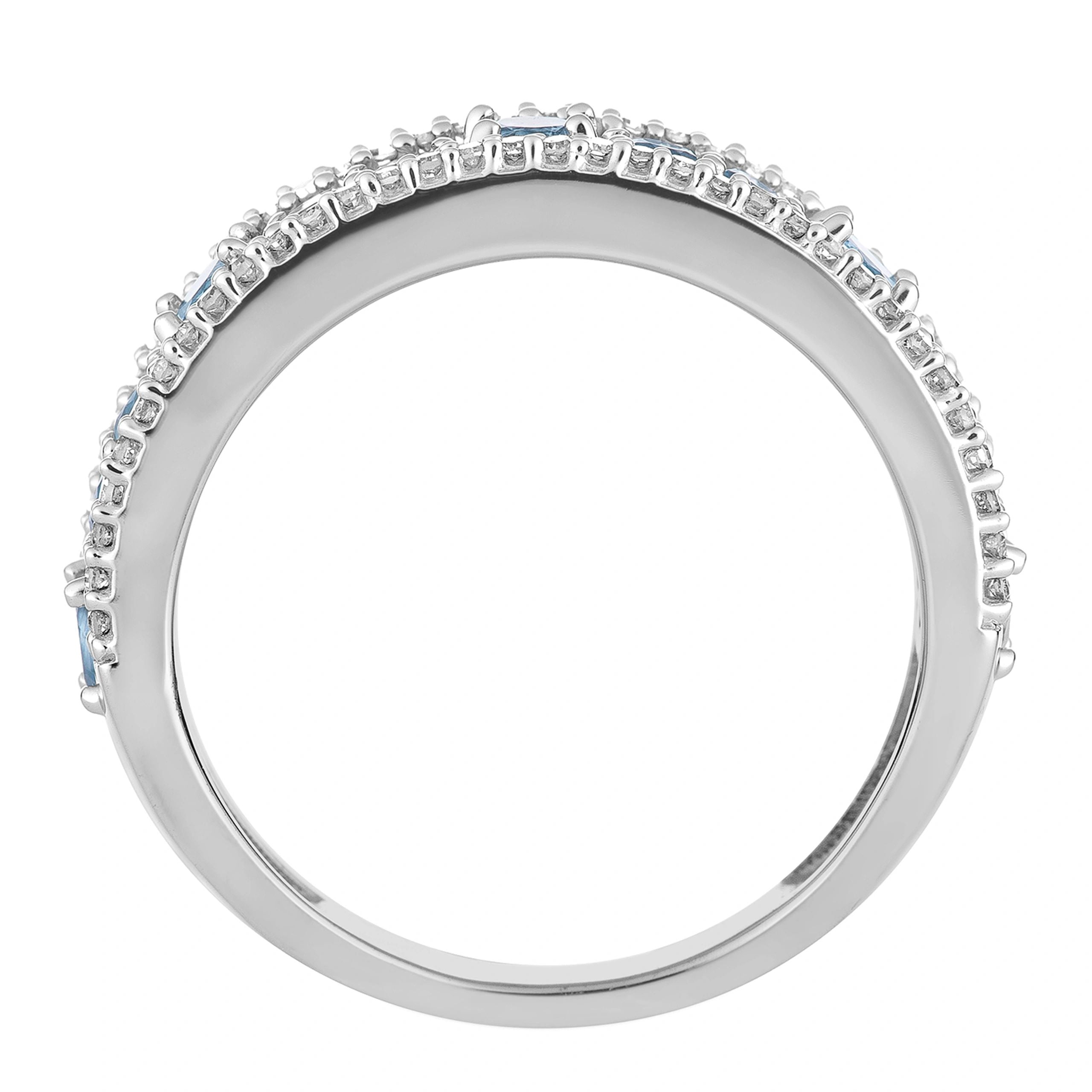 10k White Gold Swiss Blue Topaz & 1/5 Carat T.W. Diamond Ring