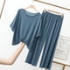thumbnail image 4 of Pantalones anchos recortados de seda de hielo con borde de oreja, traje informal de manga corta de talla grande para mujer, ropa exterior fina de verano, ropa para el hogar, pijamas, 4 of 6