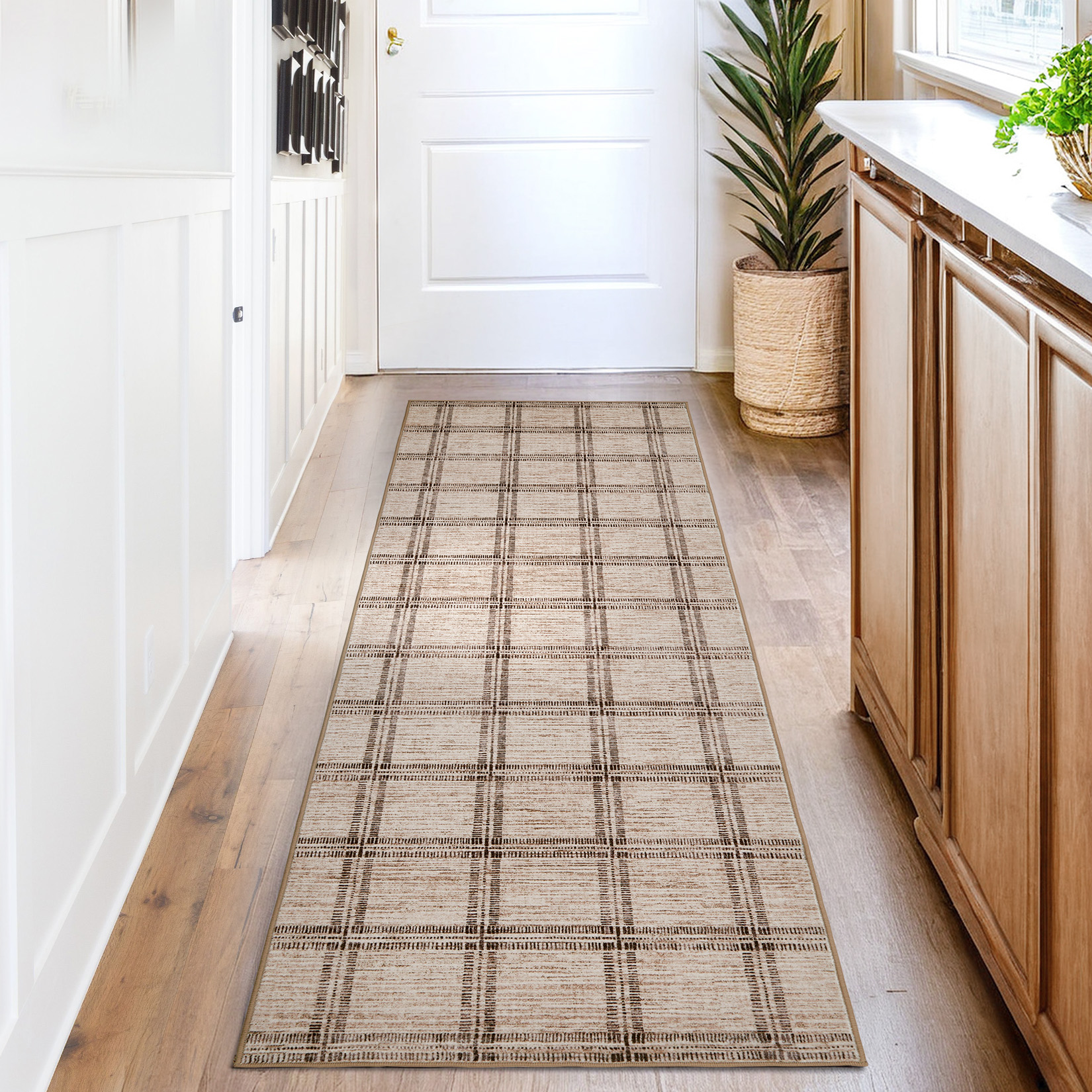 Nasitip Modern Geometric Plaid Pattern Camel 2'x6' Area Rugs for Living Room Soft Low Pile Non-Sliping, Machine Washable