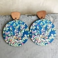 thumbnail image 5 of Colorful Flower Print Wood Round Geometric Statement Earrings Ethnic Jewelry, 5 of 8