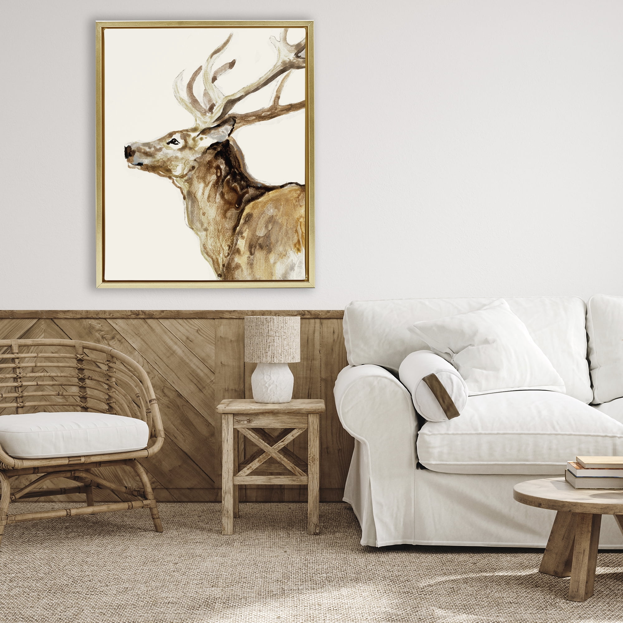 Stupell Industries Deer Portrait Profile View Gold Framed Floater Canvas Wall Art, design by Lorenzo Collective