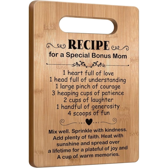 Popular Birthday Gifts for Bonus Mom, Cutting Board Gift for Bonus Mom, Cute Bonus Mom Gifts from Daughter Son, Bonus Mom Gift for Mother''s Day