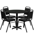 thumbnail image 3 of BizChair 36'' Round Black Laminate Table Set with X-Base and 4 Black Trapezoidal Back Banquet Chairs, 3 of 4