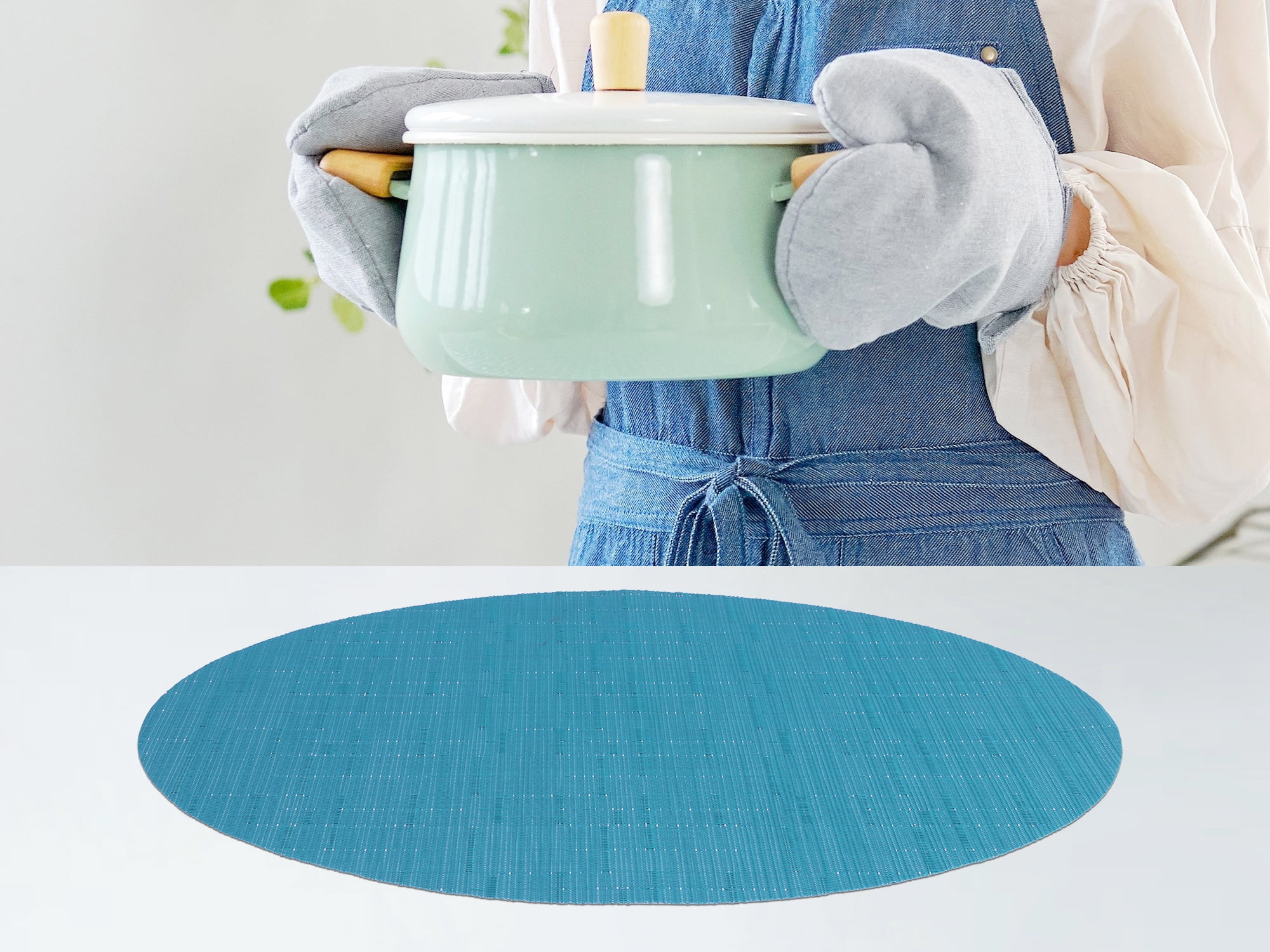 REGALWOVEN Placemats Set of 6 Oval Placemats for Kitchen Dining Table Decor Table Placemats Wipeable Table Mat Blue 18*12.5Inch