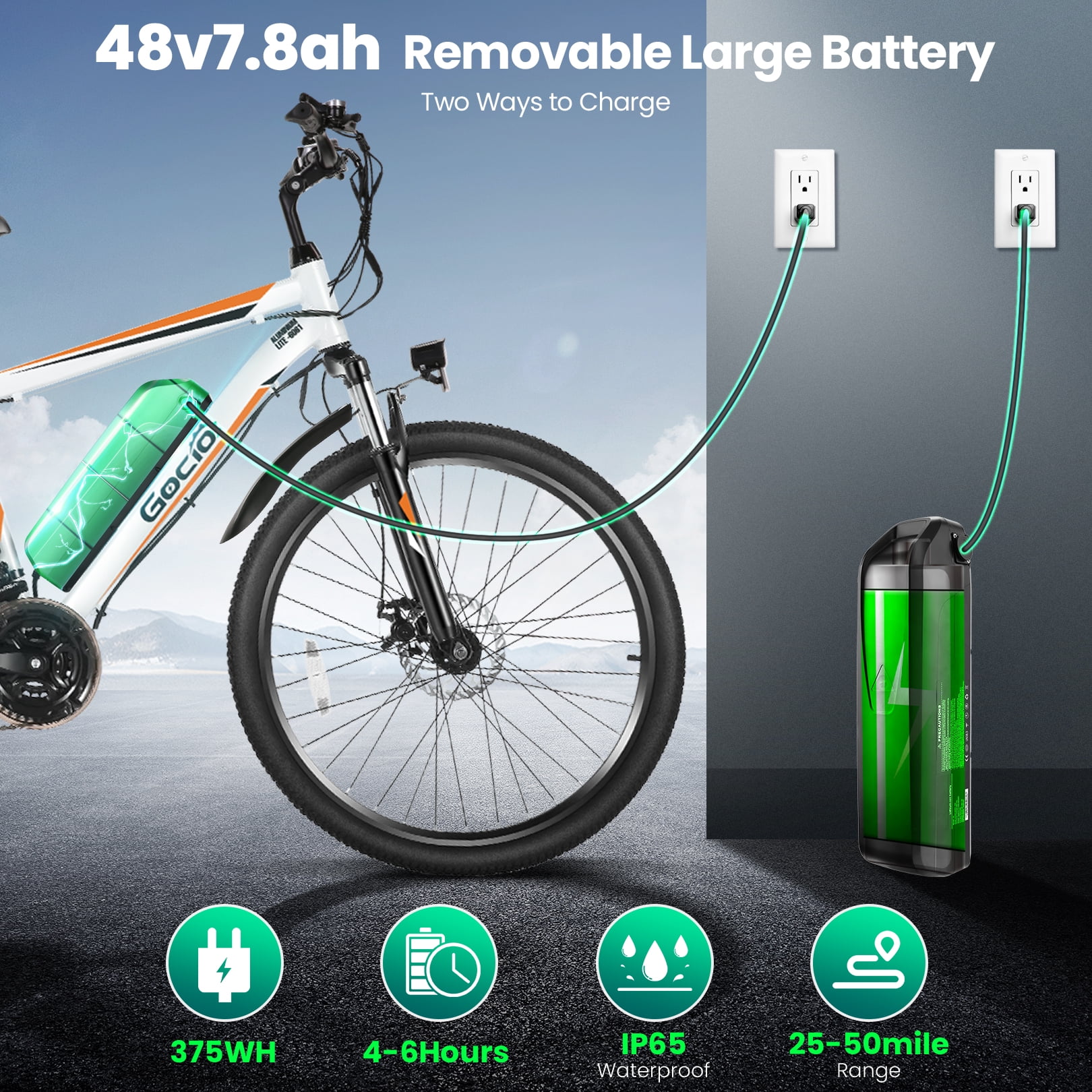 Gocio 500W Electric Bike for Adults, 26" Mountain Electric Bicycle with 5 Riding Modes Ebike, 48V 7.8Ah Battery, 21 Speed, 19.8 mph Aluminum Alloy Electric Commuter Bike UL2849, Ebike for Man