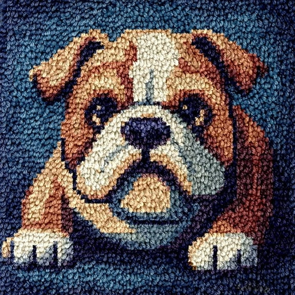 Bulldog Small Size Mini Rug Latch Hook Kits Rug DIY Cushion Tapestry Making Crochet Hook Mat Making Kits Color Preprinted Pattern Canvas DIY Carpet Needlework Home Decor Kits 30x30cm (r76)