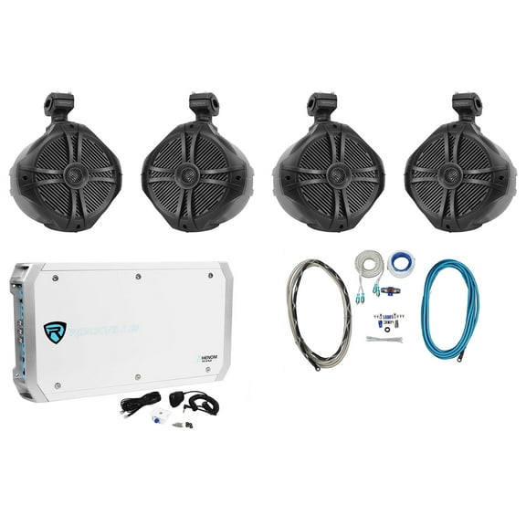 2 Pair Rockville RWB90B 8" Wakeboard Marine Speakers 6 Channel Amplifier Amp Kit