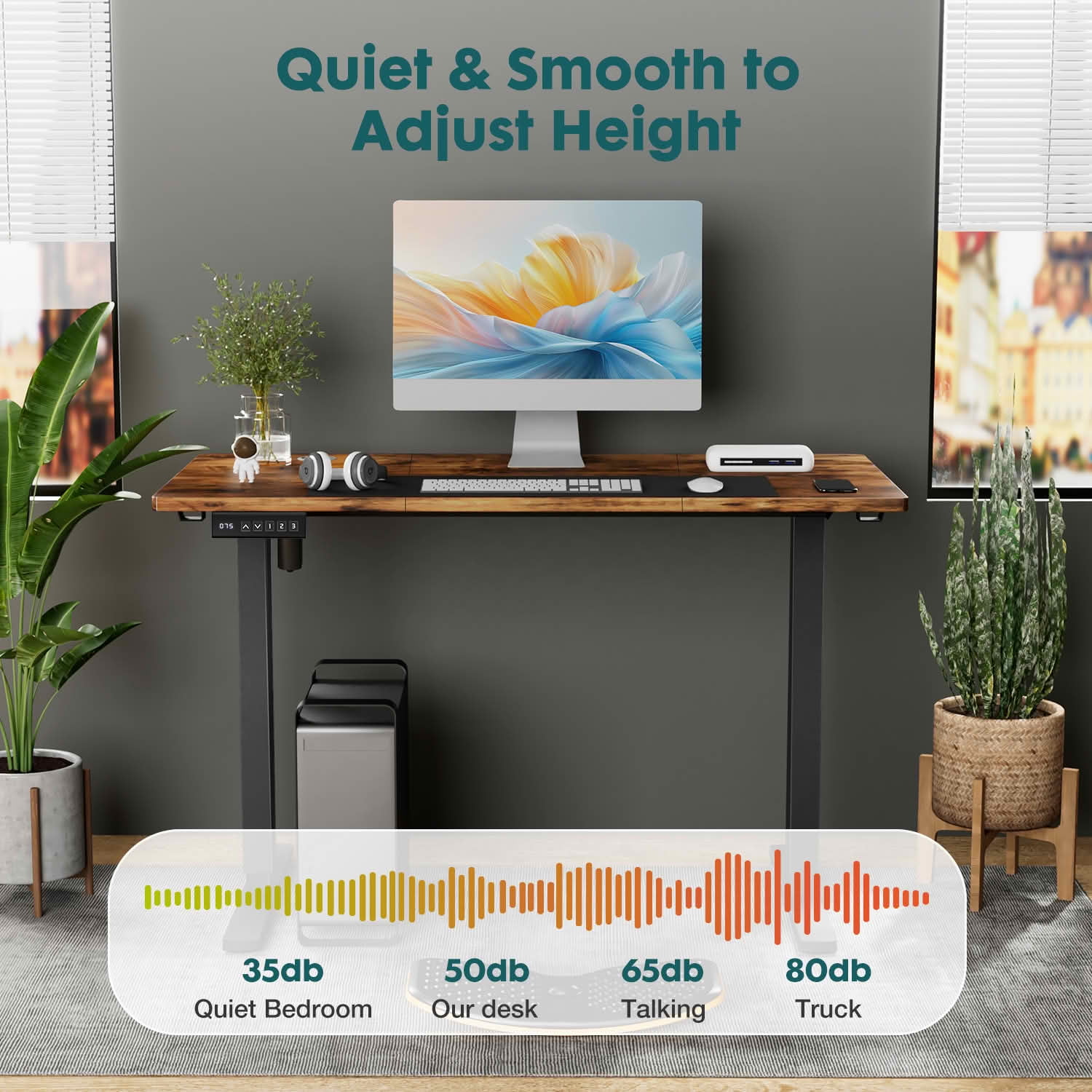 MAYEERTY 63x24 Electric Height Adjustable Standing Desk, Splice Board 2 Hooks Wire Hole, Home Office Computer Table, Rust