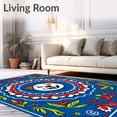 thumbnail image 2 of ODIKA 4'x6' Machine Washable Non-Slip Area Rug, Cheerful Yuletide Canine Medallion with Spiraling Pine and Holly High Traffic Rug with Pad, Blue, 647774, 2 of 8