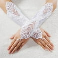 thumbnail image 1 of Gants Blancs Mitaines Femmes Aguichant Perles Dentelle Gants Mariée Sans Doigts Élégants Gants de Robe de Mariée, 1 of 4