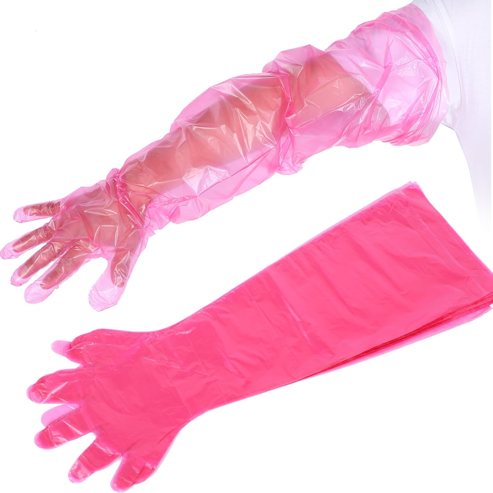 50pcs Disposable 85cm long PE Veterinary Artificial Insemination Rectal Long Gloves Pink 