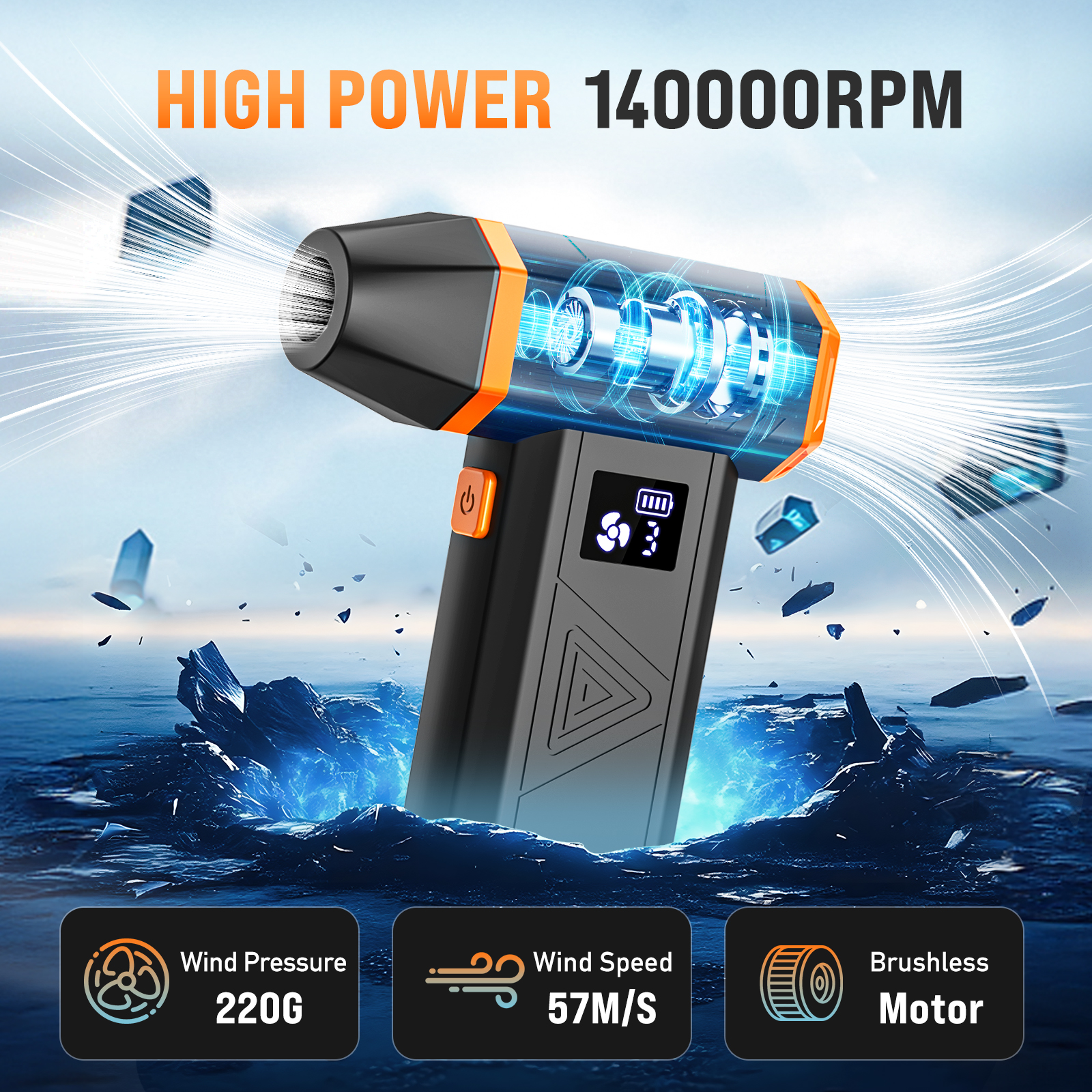 Loheer Compressed Air Duster – 140000RPM Electric Air Duster with Brushless Motor, Cordless Rechargeable Mini Blower for PC, Keyboard, Car, Outdoors, Home, 4.52x 2.87x 1.41in