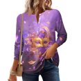 thumbnail image 5 of Womens Mardi Gras Shirts Sequins Mask Print Long Sleeve Blouse Sparkly Crew Neck Gold T Shirts Purple Pink M, 5 of 6