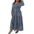thumbnail image 4 of Plus Size Women's Polka Dots Long Maxi Dress Lantern Sleeve Ruffle Hem Flowy Boho Dresses 4X Navy Blue, 4 of 6